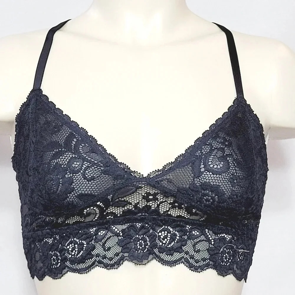 SMALL Xhilaration Wire Free Racerback Sheer Lace Bralette Black NWT‎